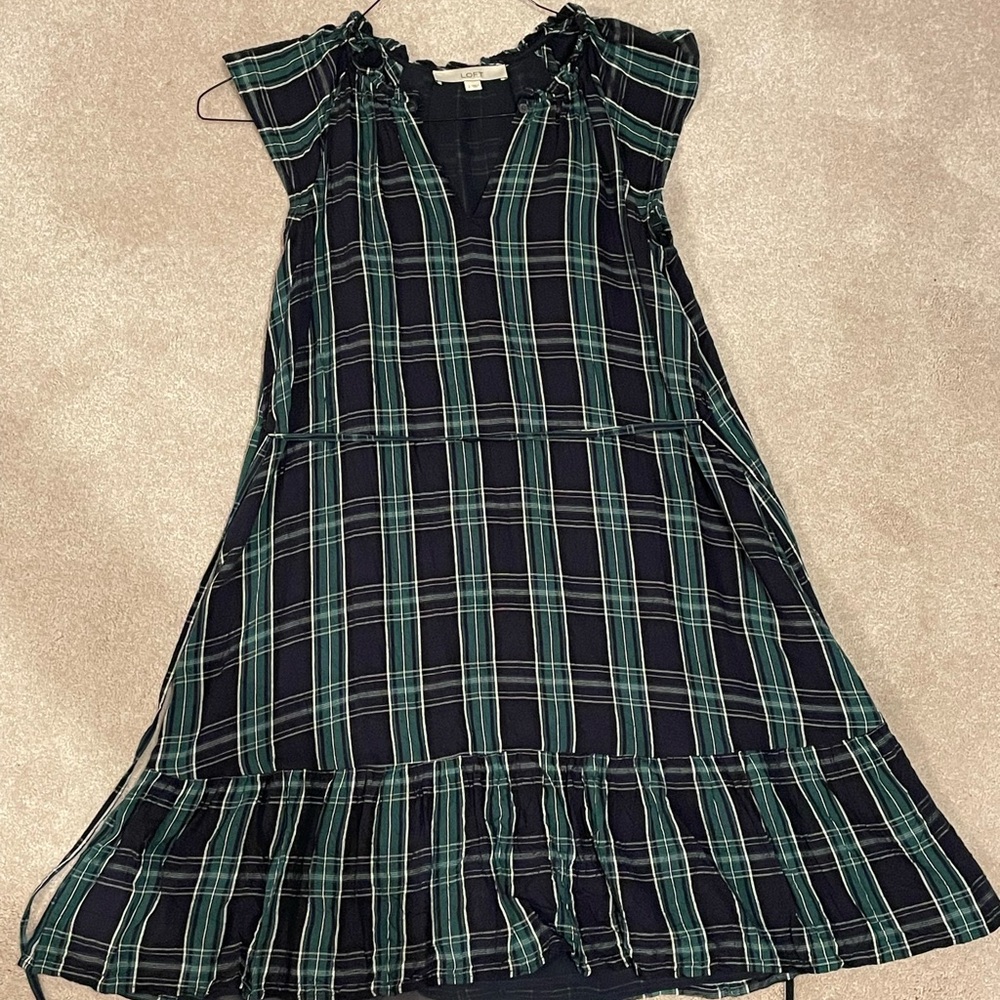 Plaid Dress in Green navy and Black